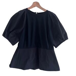 Black Puff-sleeved Blouse Gracia Size L